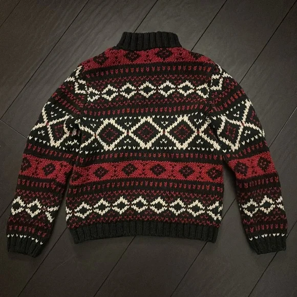 Janie & Jack heavy red, navy & white winter print button neck sweater sz 5T EUC - Picture 4 of 4